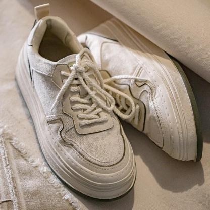 男鞋2023春季新款休閑鞋厚底增高運動鞋低幫小白鞋板鞋-Retro's Wear