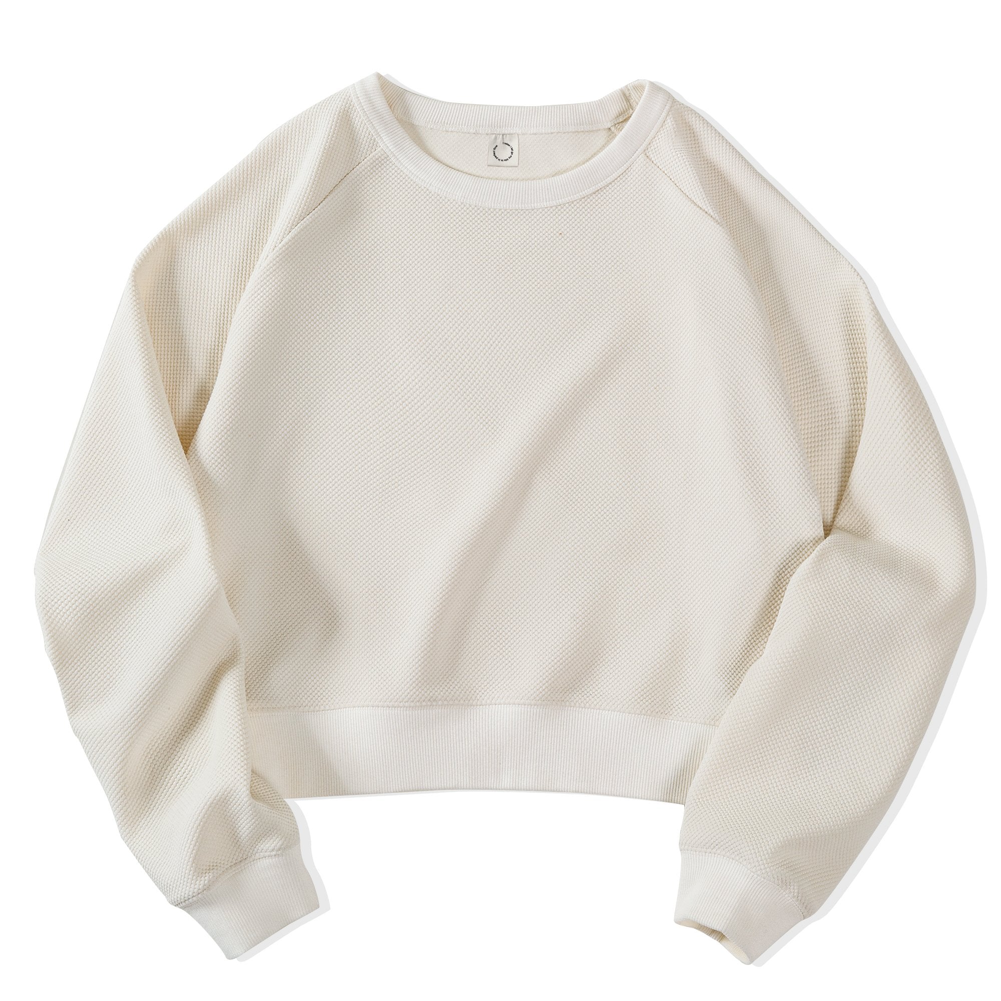 馬登女裝米白色高腰圓領衛衣小個子內搭打底外穿長袖上衣春新款-Retro's Wear