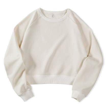 馬登女裝米白色高腰圓領衛衣小個子內搭打底外穿長袖上衣春新款-Retro's Wear