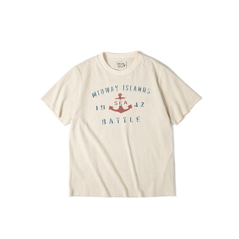 船錨印花棉籽殼短袖TEE正肩半袖字母圓領T恤男夏-Retro's Wear