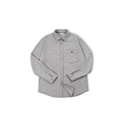 美式休閑法蘭絨全棉襯衫灰色商務通勤磨毛長袖襯衣男秋-Retro's Wear