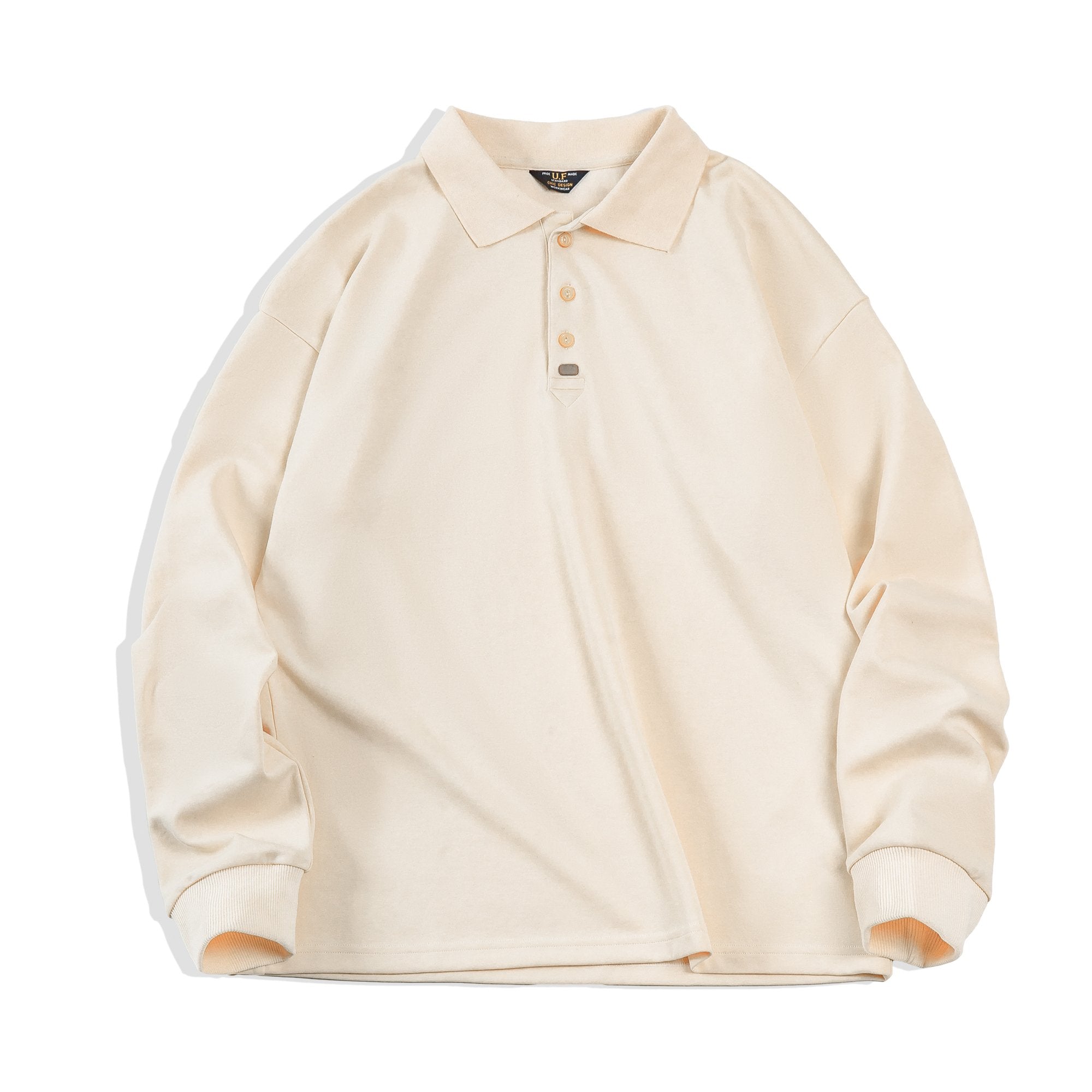 基礎款翻領polo衫純色寬松百搭打底長袖T恤男春-Retro's Wear