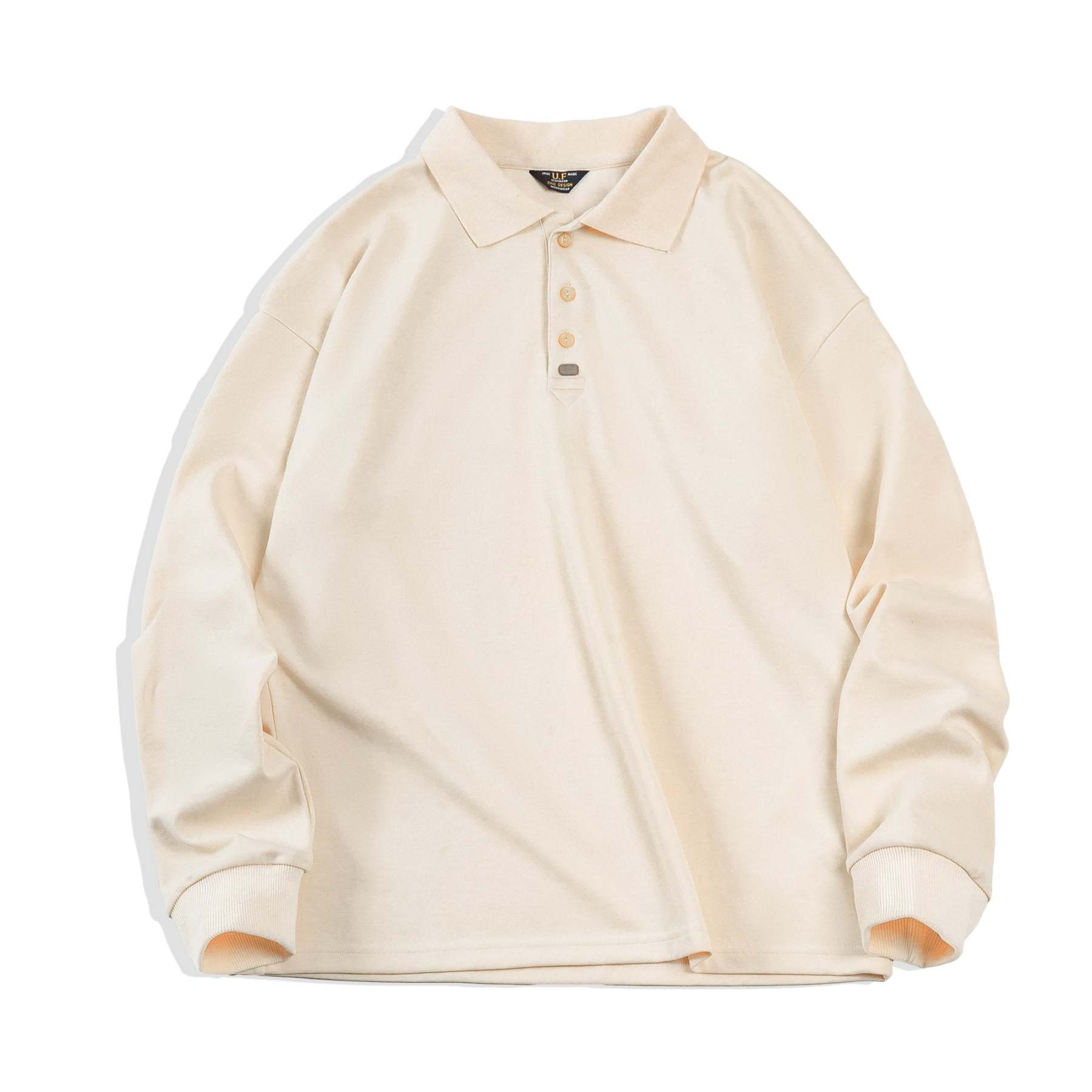 基礎款翻領polo衫純色寬松百搭打底長袖T恤男春-Retro's Wear