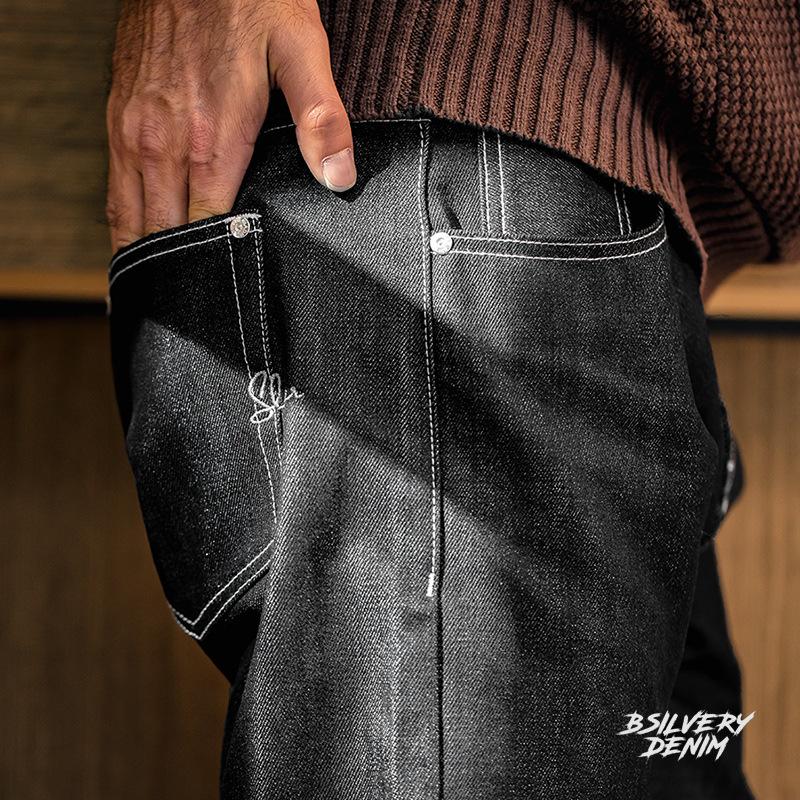 馬登工裝美式銀牛丹寧原漿赤耳牛仔褲阿美咔嘰直筒長褲子男秋-Retro's Wear