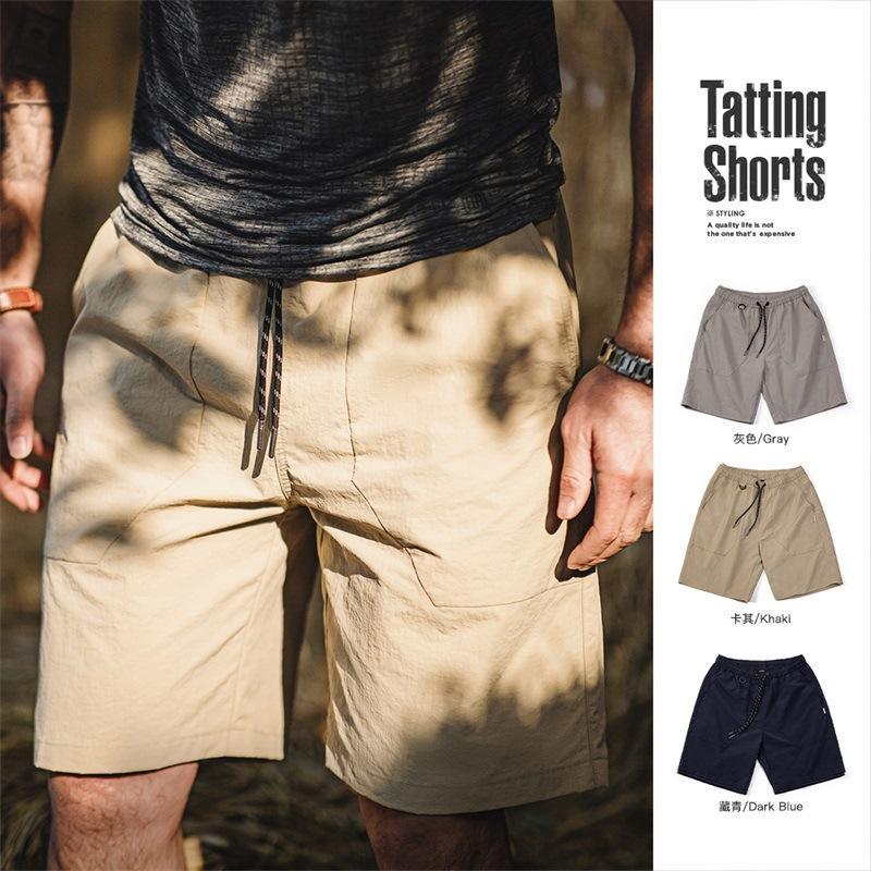 戶外休閑梭織短褲大口袋褶皺寬松直筒抽繩尼龍五分褲男-Retro's Wear