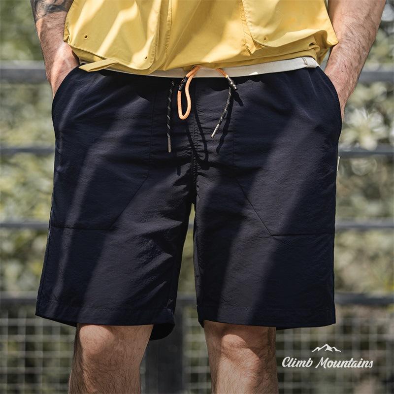 戶外休閑梭織短褲大口袋褶皺寬松直筒抽繩尼龍五分褲男-Retro's Wear