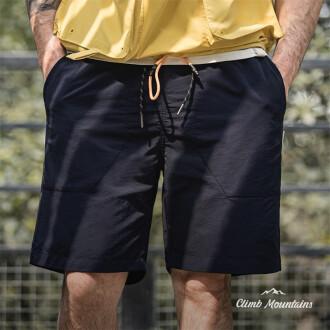 戶外休閑梭織短褲大口袋褶皺寬松直筒抽繩尼龍五分褲男-Retro's Wear