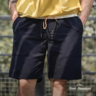 戶外休閑梭織短褲大口袋褶皺寬松直筒抽繩尼龍五分褲男-Retro's Wear