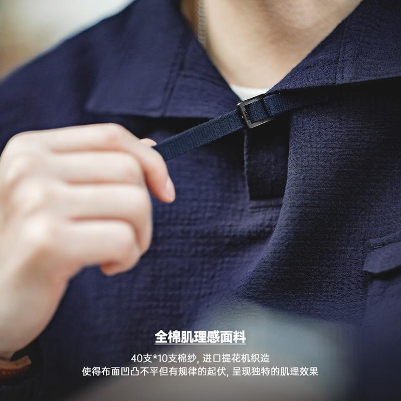 肌理感polo衫男士全棉翻領襯衫廓形寬松長袖上-Retro's Wear