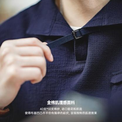 肌理感polo衫男士全棉翻領襯衫廓形寬松長袖上-Retro's Wear