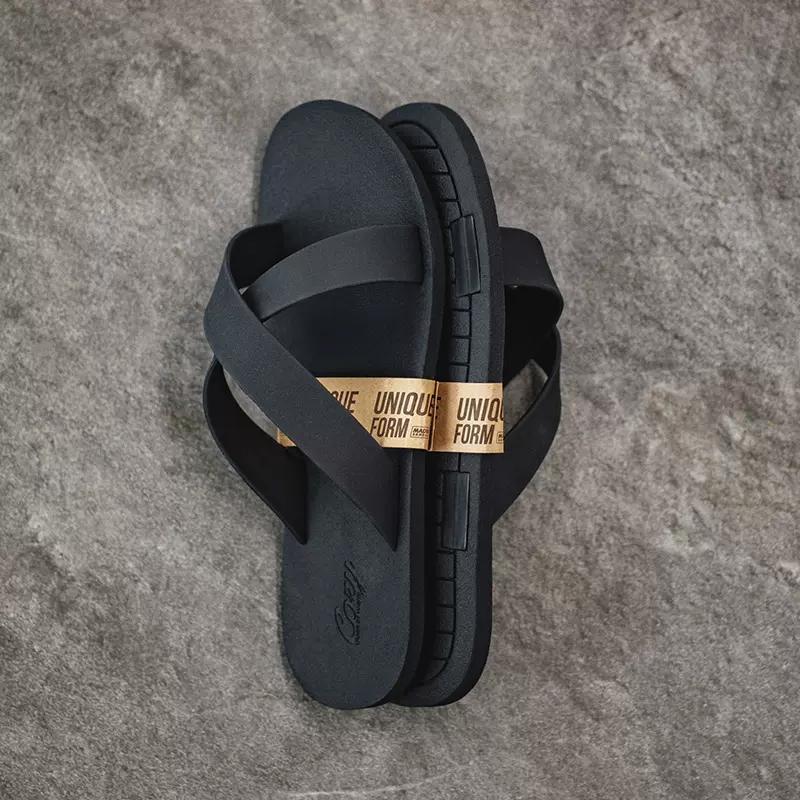 馬登男鞋 戶外穿沙灘涼鞋潮ins網紅室外橡膠一字涼拖鞋-Retro's Wear