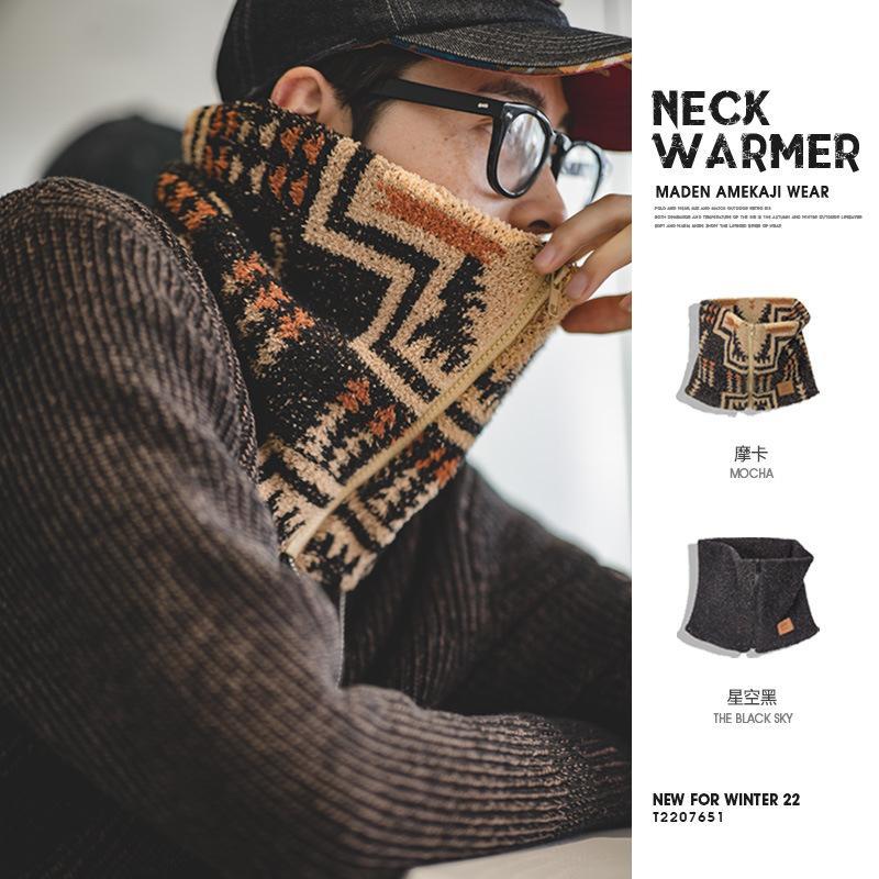 印第安納瓦霍半邊絨圍脖保暖戶外拉鏈脖套圍巾男冬-Retro's Wear
