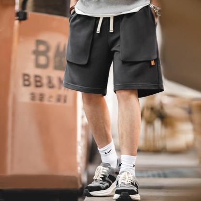 美式休閑針織短褲直筒寬松大口袋運動褲夏季五分衛-Retro's Wear