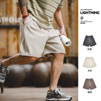 美式重磅珠地空氣層短褲針織刺繡運動五分衛褲男夏-Retro's Wear