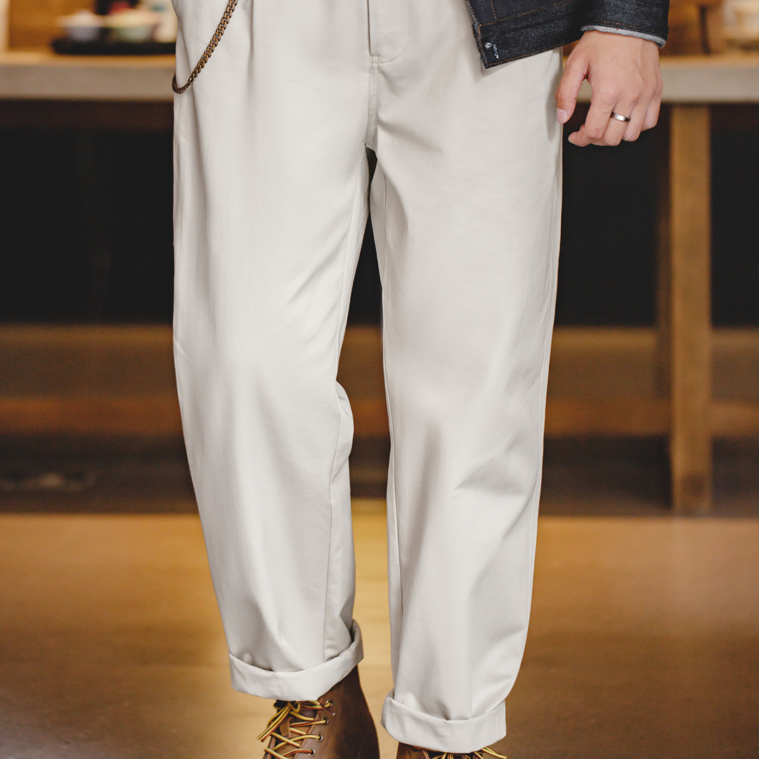 美式復古那不勒斯長褲設計感紳士巴黎扣直筒休閒褲子男-Retro's Wear