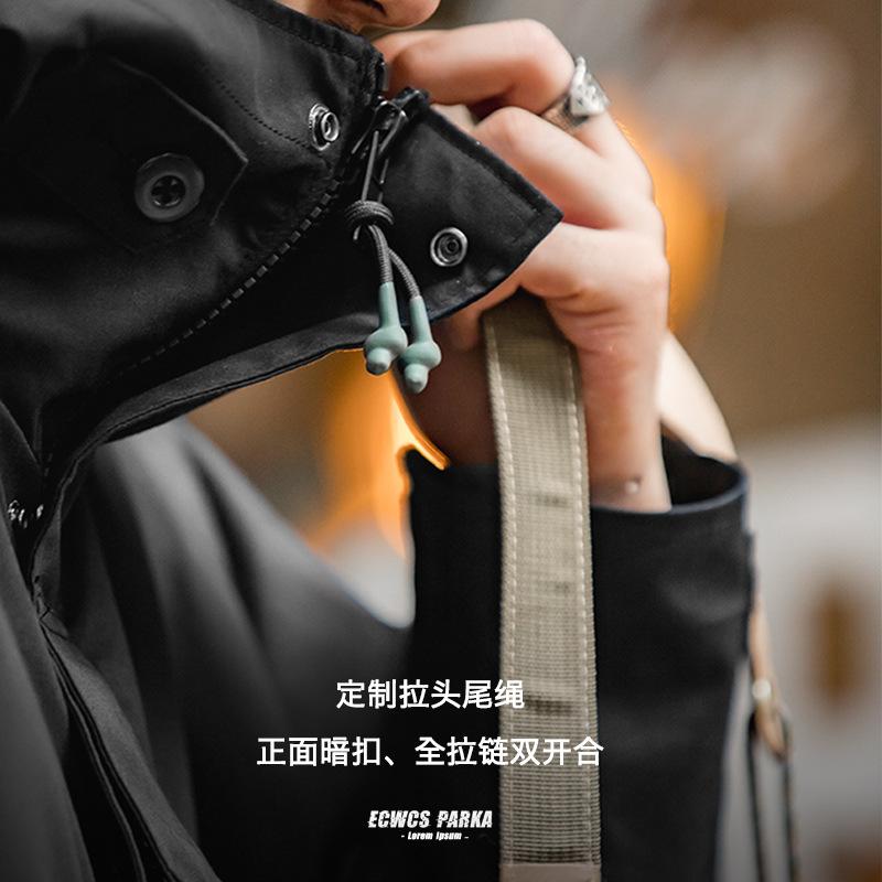 馬登工裝美式休閒戶外運動連帽機能外套抽繩黑色尼龍夾克風衣男-Retro's Wear