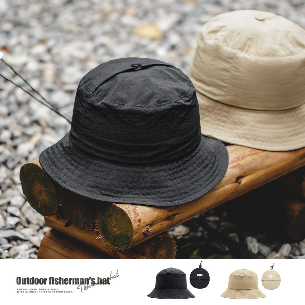 馬登工裝 山系戶外漁夫帽兩用手提零錢包錢袋便攜帽遮陽帽子男女-馬登工裝