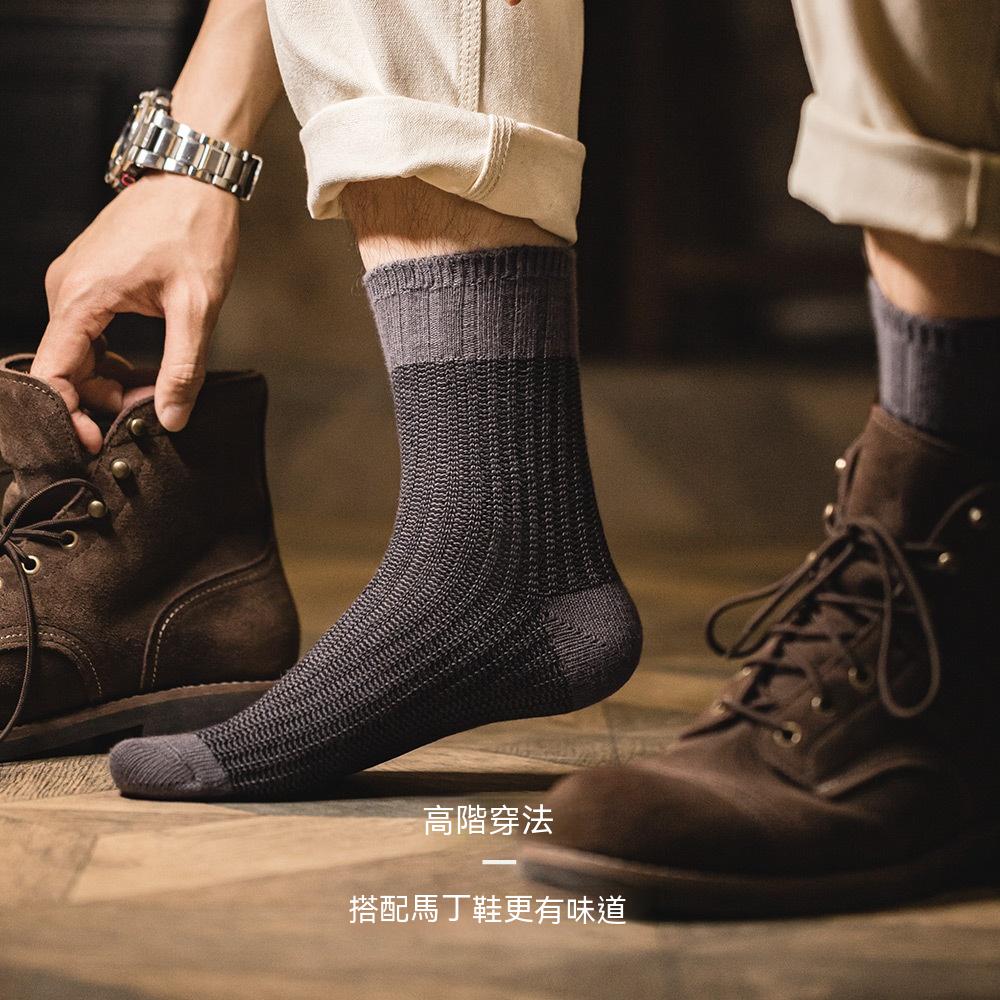 美式復古撞色針織中筒襪純色透氣保暖個性休閒長襪子男-Retro's Wear