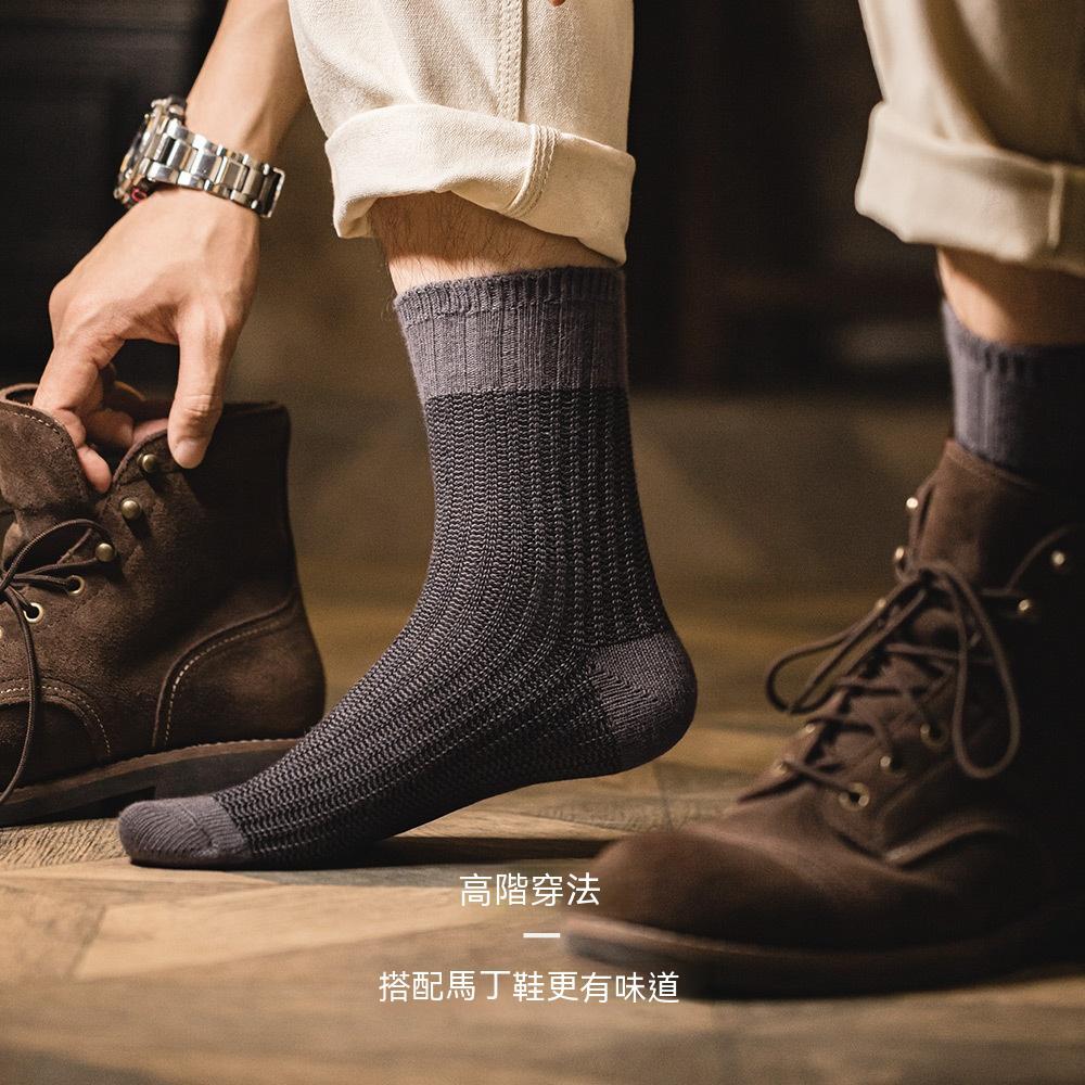 美式復古撞色針織中筒襪純色透氣保暖個性休閒長襪子男-Retro's Wear
