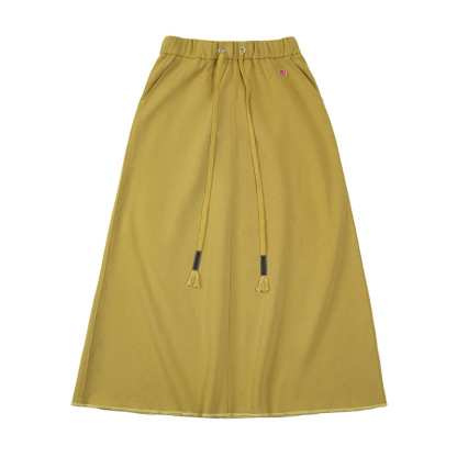 日系復古抽繩半身長裙高腰A字裙中長款休閒慵懶衛衣裙夏-Retro's Wear