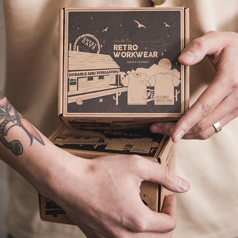 馬登工裝美式三本針口袋t恤阿美哢嘰棉半袖硬漢短袖男-Retro's Wear