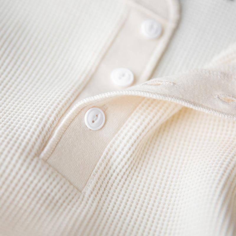 vintage華夫格亨利衫長袖阿美咔嘰純色衛衣男-Retro's Wear