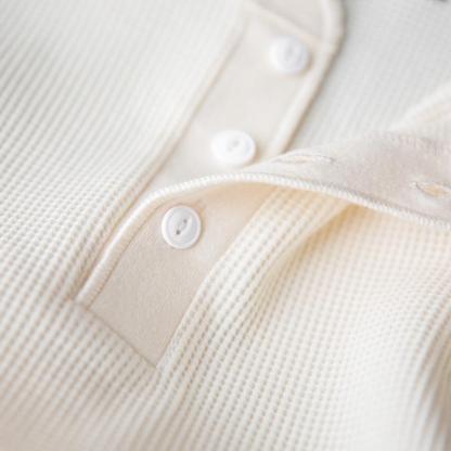 vintage華夫格亨利衫長袖阿美咔嘰純色衛衣男-Retro's Wear