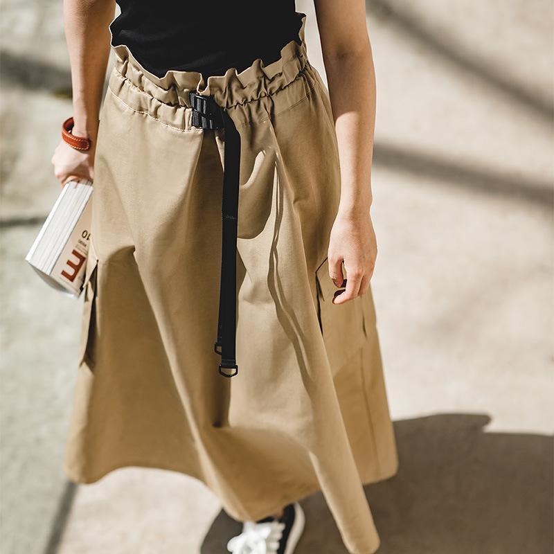 A字半身長裙高腰顯瘦收腰遮胯口袋工裝傘裙夏季-Retro's Wear