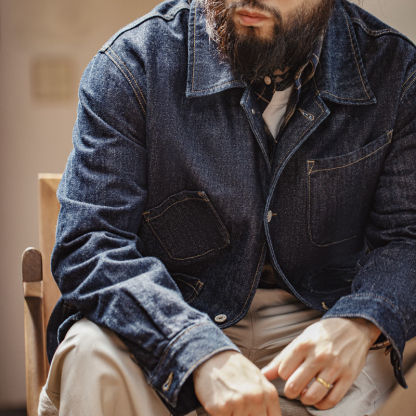 復古四袋牛仔夾克翻領丹寧阿美咔嘰多口袋外套男秋-Retro's Wear