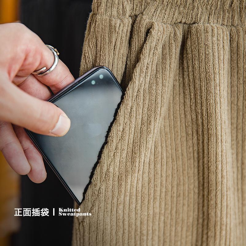 馬登工裝針織深灰松緊腰抽繩衛褲條絨直筒闊腿長褲子男秋-Retro's Wear