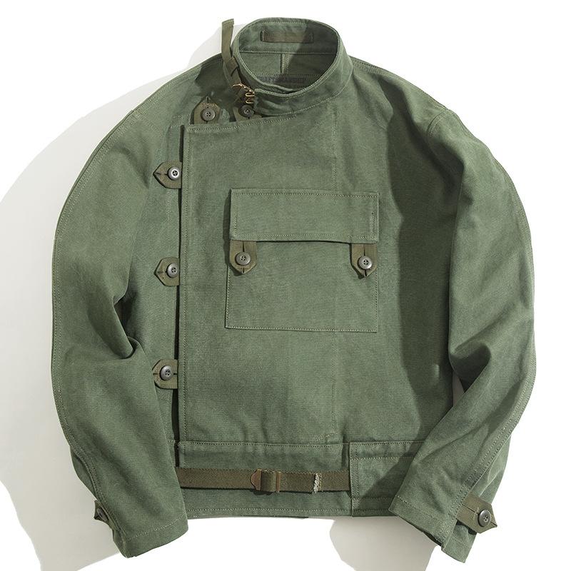 馬登工裝vintage瑞典機車夾克阿美哢嘰棉洗水軍綠色外套男-馬登工裝