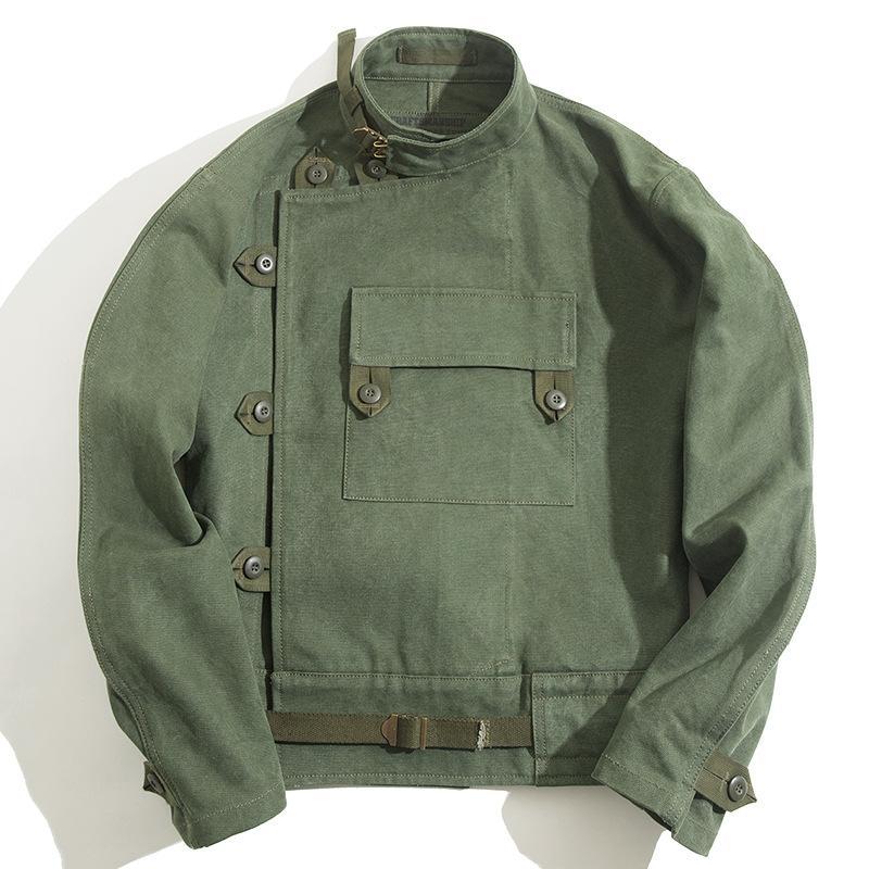 馬登工裝vintage瑞典機車夾克阿美哢嘰棉洗水軍綠色外套男-Retro's Wear