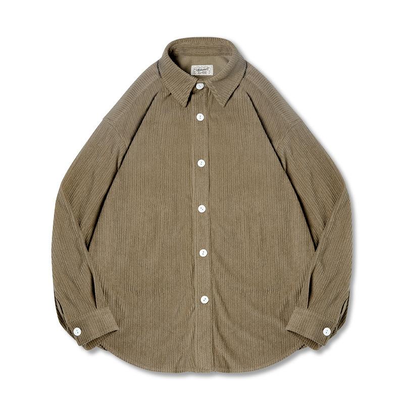 馬登工裝提花針織深灰色落肩長袖襯衫寬鬆厚實外套寸衣男-Retro's Wear