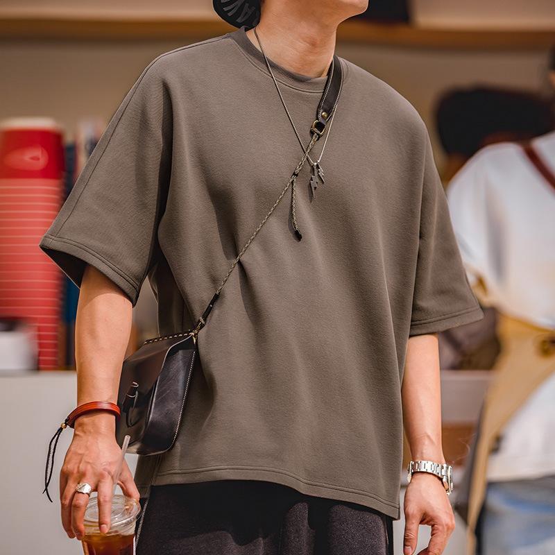 馬登工裝美式珠地空氣棉T恤春夏寬鬆廓形拼接免燙短袖TEE男潮-Retro's Wear