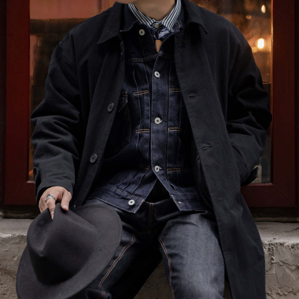 巴爾馬肯美式休閑工裝風衣中長款過膝寬松單排扣外套-Retro's Wear