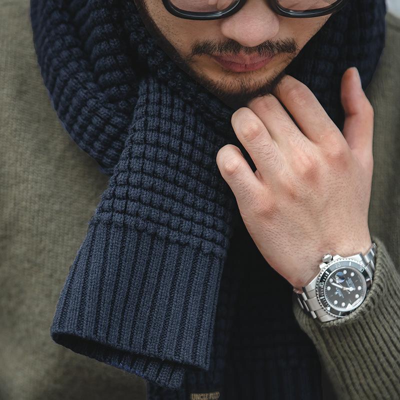 馬登工裝 美式灰色針織毛線圍巾秋冬含羊毛保暖圍脖男潮
