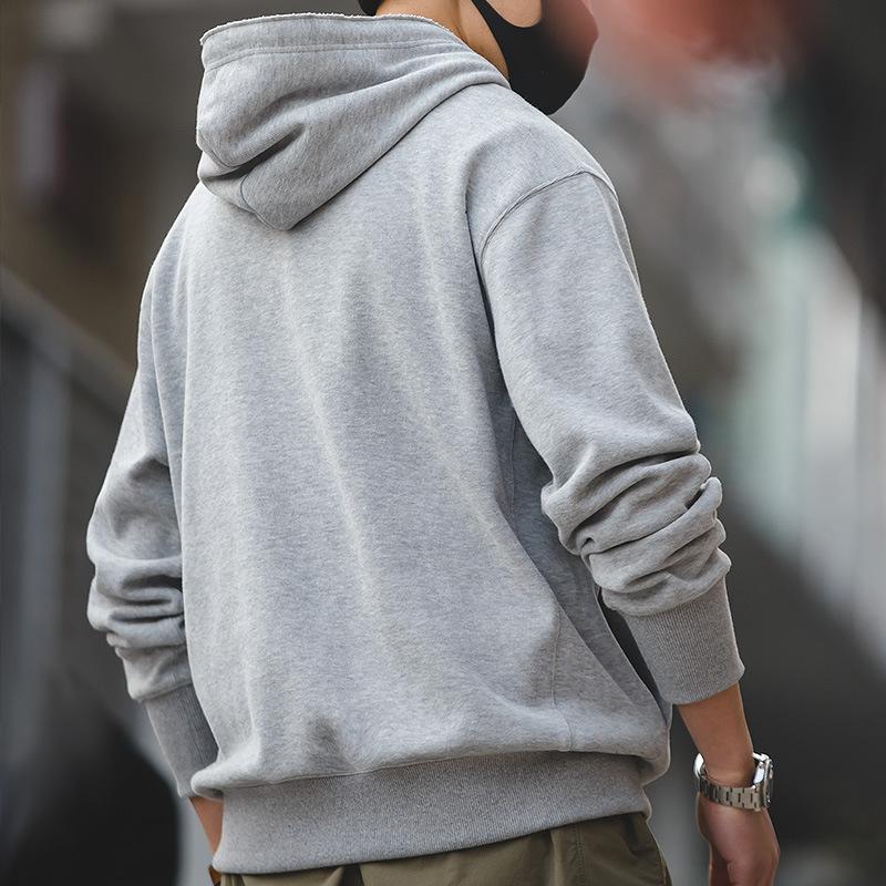 馬登工裝灰色連帽衛衣阿美哢嘰純色運動帽衫男-Retro's Wear