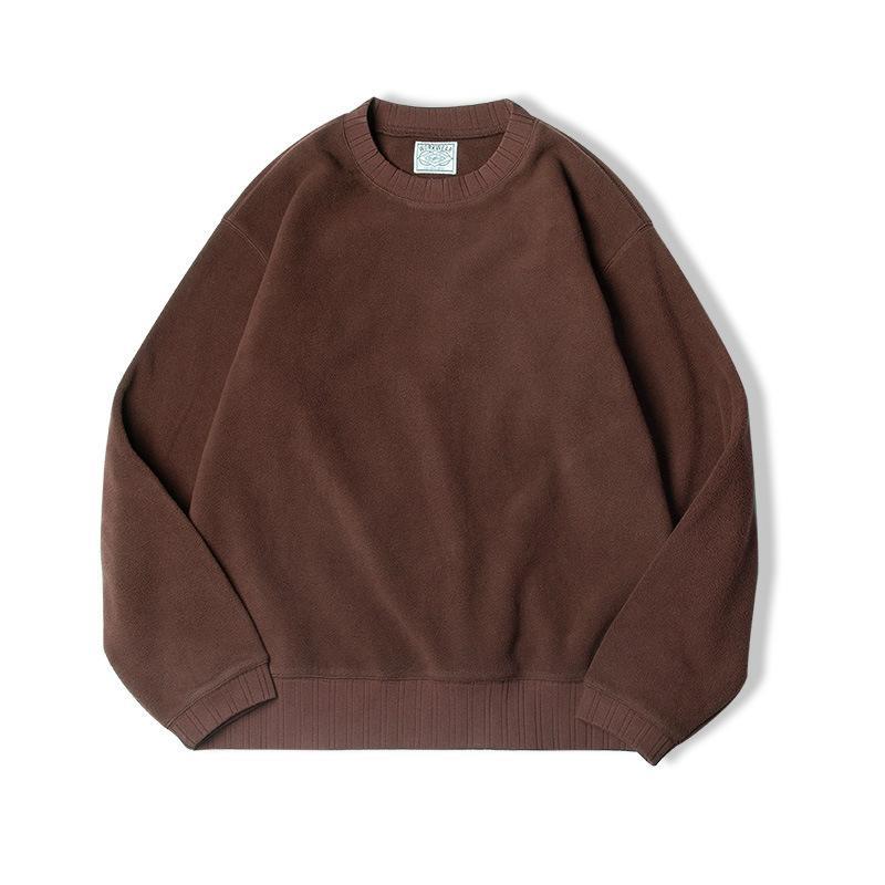 馬登工裝黑色圓領搖粒絨衛衣內搭保暖加厚外套頭男秋冬-Retro's Wear