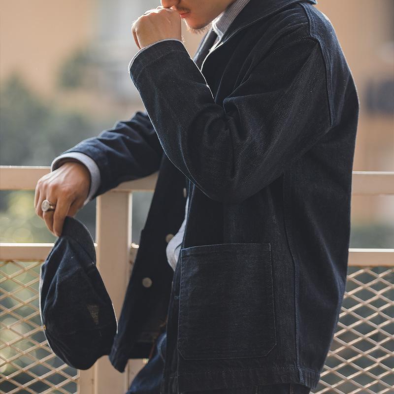 馬登工裝美式休閒水洗丹寧夾克阿美哢嘰vintage藍色牛仔外套男士-Retro's Wear