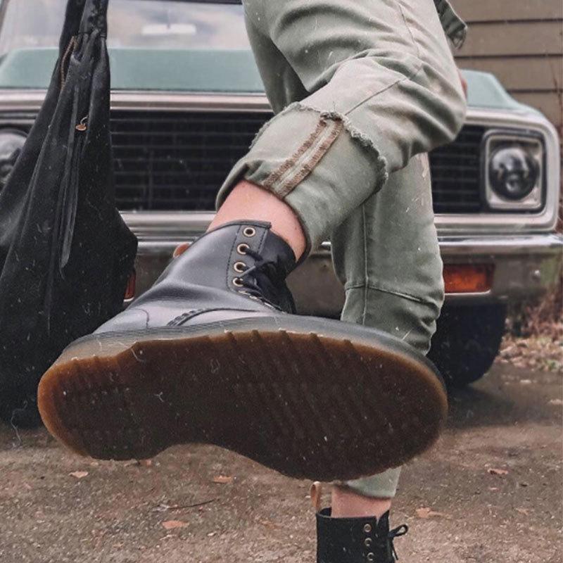 馬登男式馬丁靴男鞋高幫皮靴子黑色英倫中幫工裝棉鞋-Retro's Wear