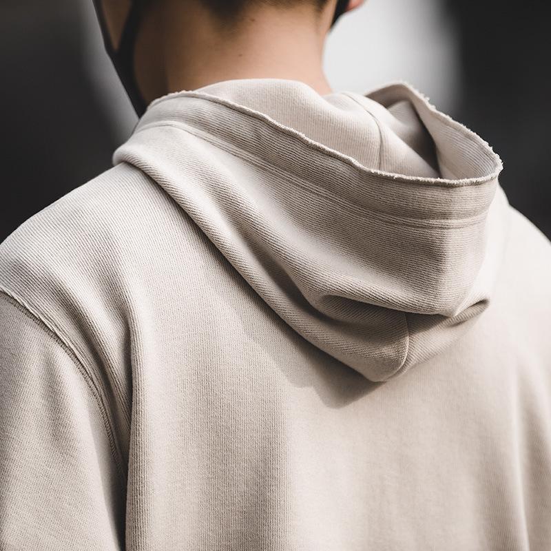 馬登工裝灰色連帽衛衣阿美哢嘰純色運動帽衫男-Retro's Wear