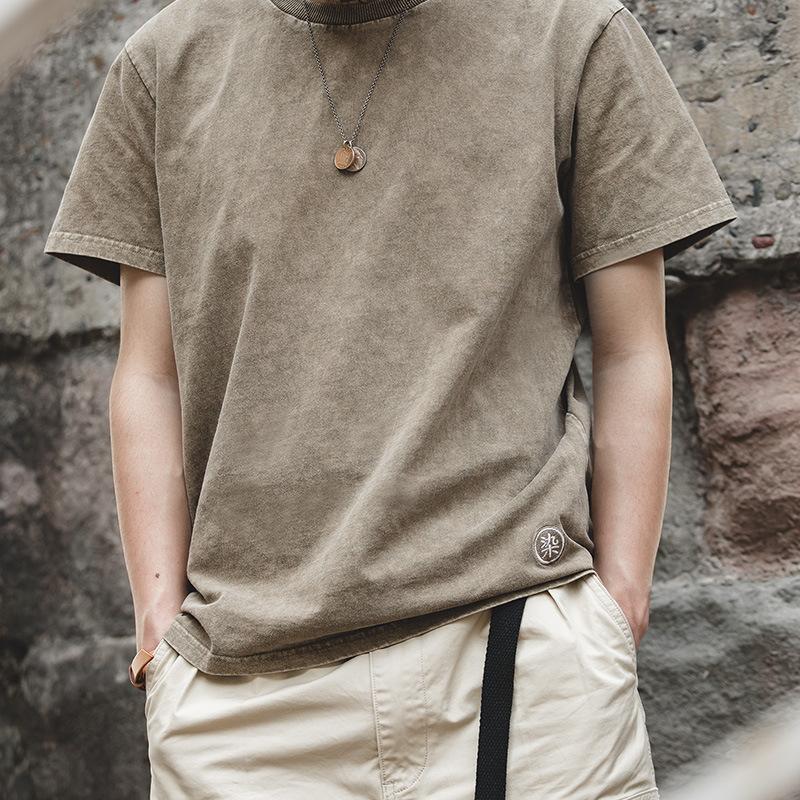 馬登工裝水洗做舊蠟染短Tee阿美哢嘰夏季休閒半袖男-Retro's Wear