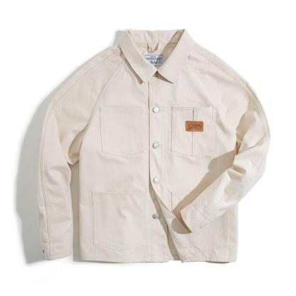 馬登工裝法式方領白色牛仔夾克大口袋插肩上衣早初秋外套男潮-Retro's Wear