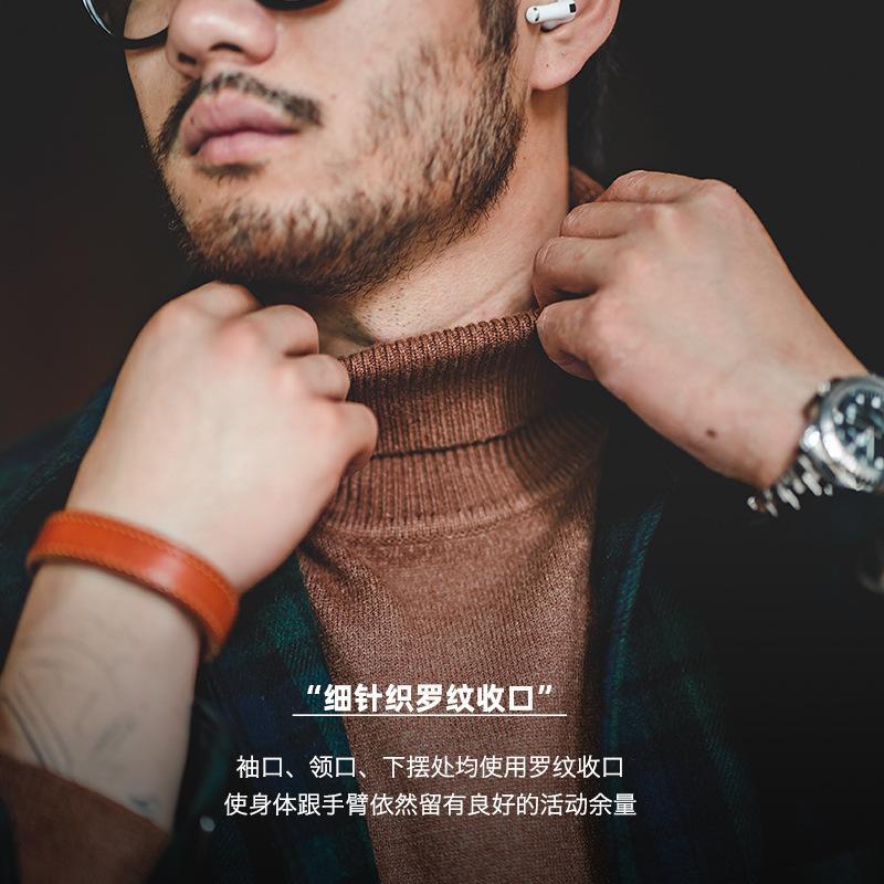 馬登工裝美式休閑純色高領毛衣保暖翻領基礎款打底針織衫男士秋冬-Retro's Wear