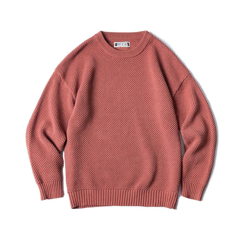 馬登工裝灰色鳳梨紋粗毛衣加厚實圓領落肩針織衫男秋-Retro's Wear