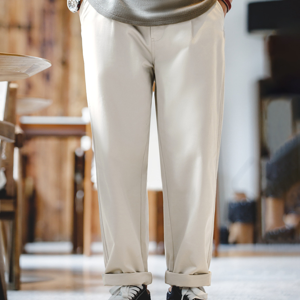 美式復古那不勒斯長褲設計感紳士巴黎扣直筒休閒褲子男-Retro's Wear