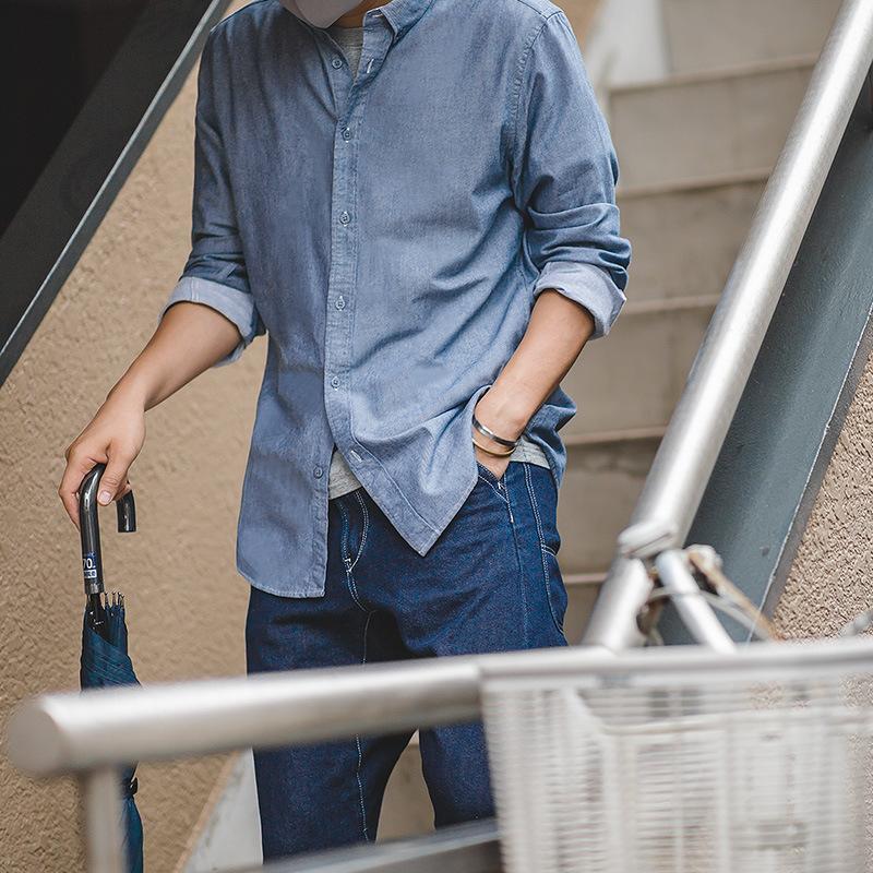 馬登工裝磨毛牛津紡襯衫商務休閒打底內穿搭長袖上衣男襯衣-Retro's Wear