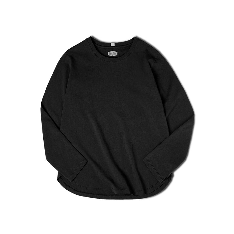 美式32支純棉長袖t恤圓弧下擺純色基礎款打底衫-Retro's Wear