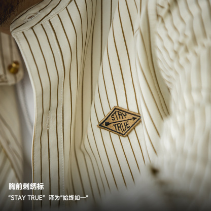 日系復古豎細條紋立領長袖襯衫寬鬆廓形棒球襯衣外套男秋-Retro's Wear