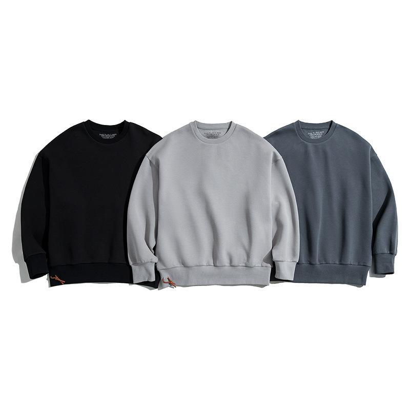 灰色落肩太空棉衛衣空氣層無帽圓領外套頭男潮-Retro's Wear